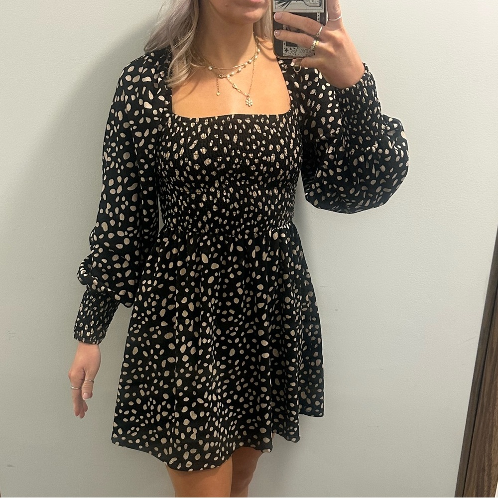 Black and Cream Leopard Print Dress